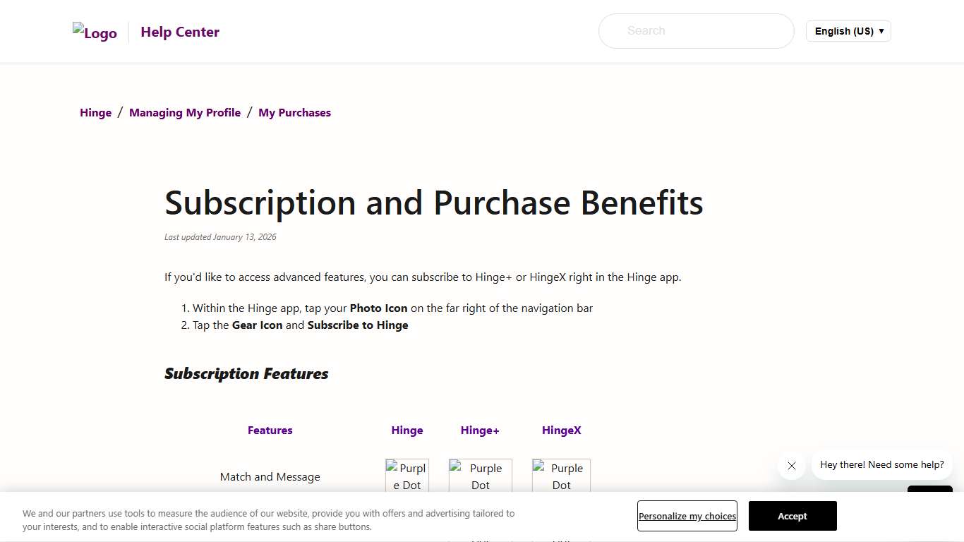 Subscription and Purchase Benefits – Hinge